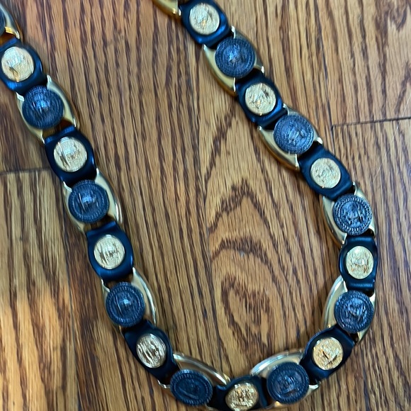 Vintage Milos Italy Coin Leather Belt Large EUC Link Black/Gold/Silver - Picture 3 of 10